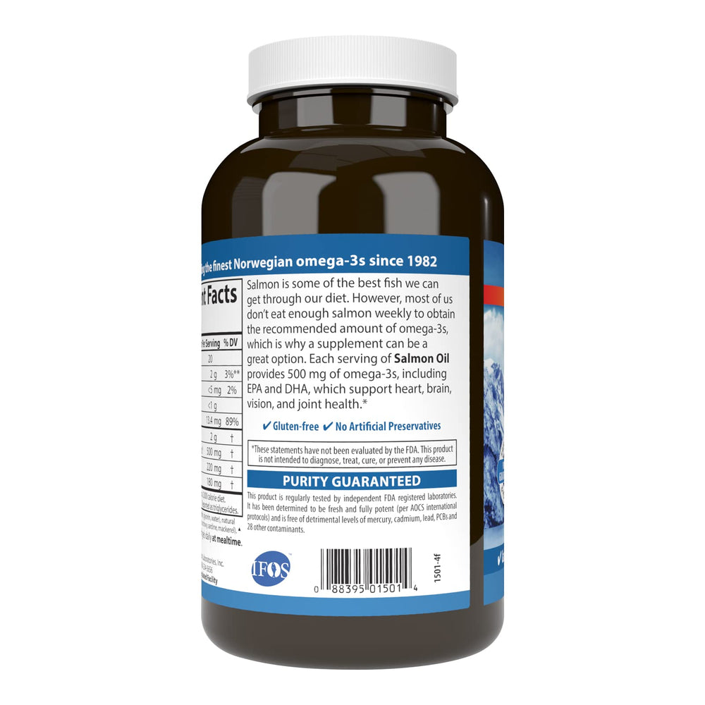 Carlson Salmon Oil softgels close-up for easy daily supplementation.