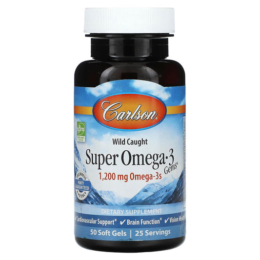 Carlson Super Omega-3 Gems bottle with 50 soft gels