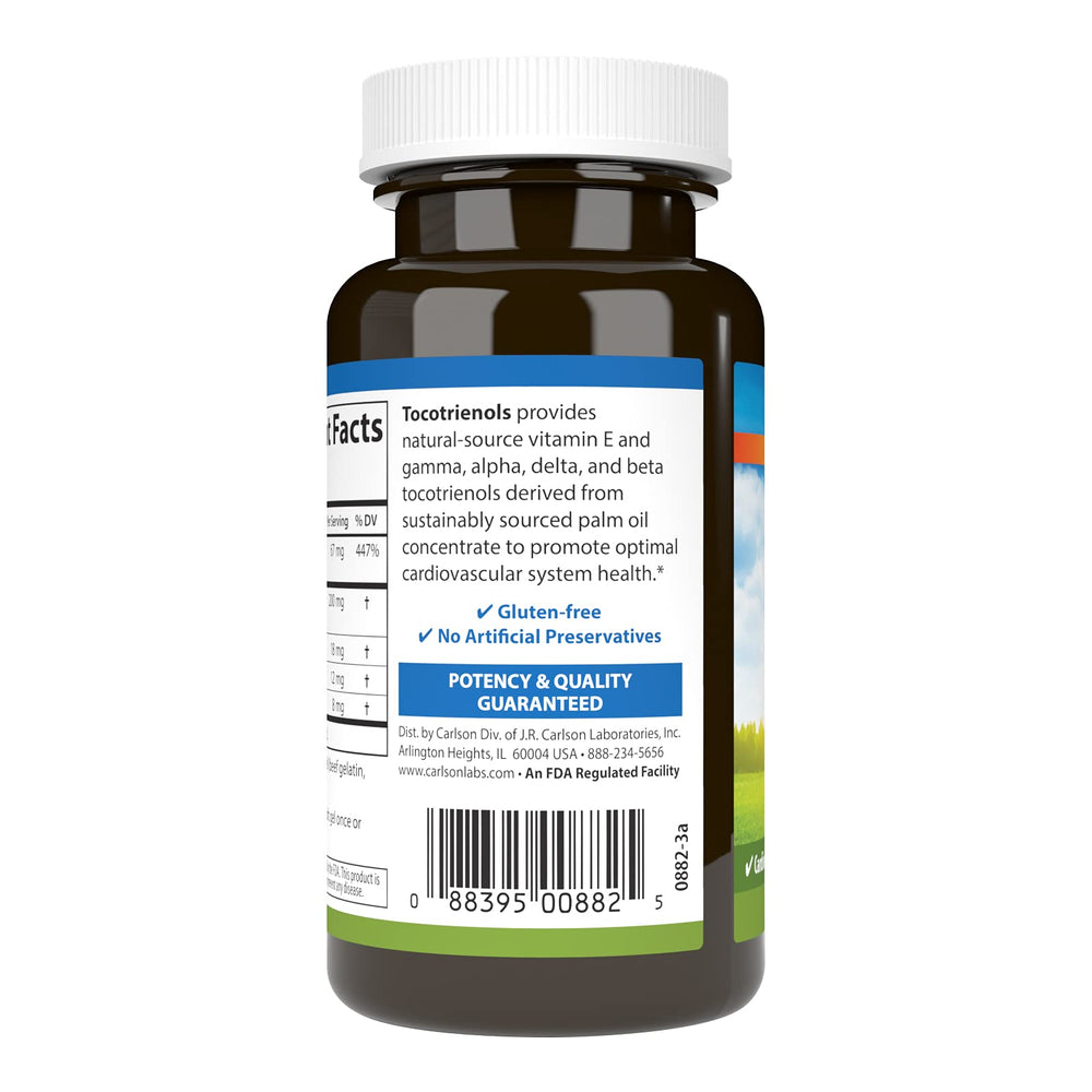 Supplement facts panel for Carlson Tocotrienols Softgels