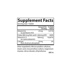 Nutrition facts panel of Tri-B B-Complex