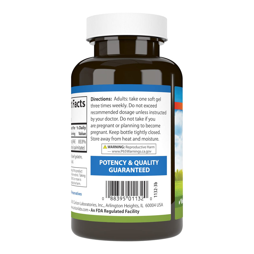 Vitamin A softgels poured from bottle
