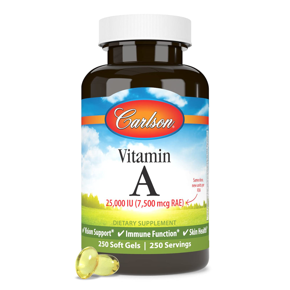 Front packaging of Carlson Vitamin A 25,000 IU