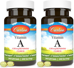 Carlson Vitamin A Palmitate softgel bottle labeled for vision health