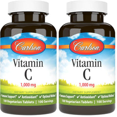 Front view of Carlson Vitamin C 1000 mg bottle, 100-count, pack of 2