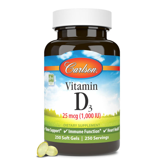 Carlson Vitamin D3 1000 IU soft gels bottle front