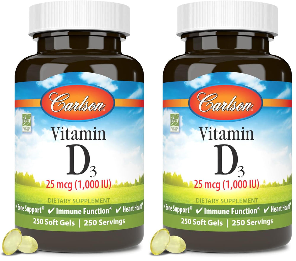Carlson Vitamin D3 1000 IU soft gels bottle front