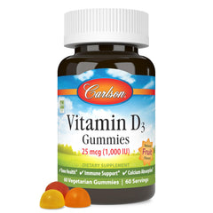 Strawberry flavored Carlson Vitamin D3 gummy with 1000 IU