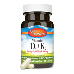 Side view of Carlson Vitamin D3 + K2 bottle