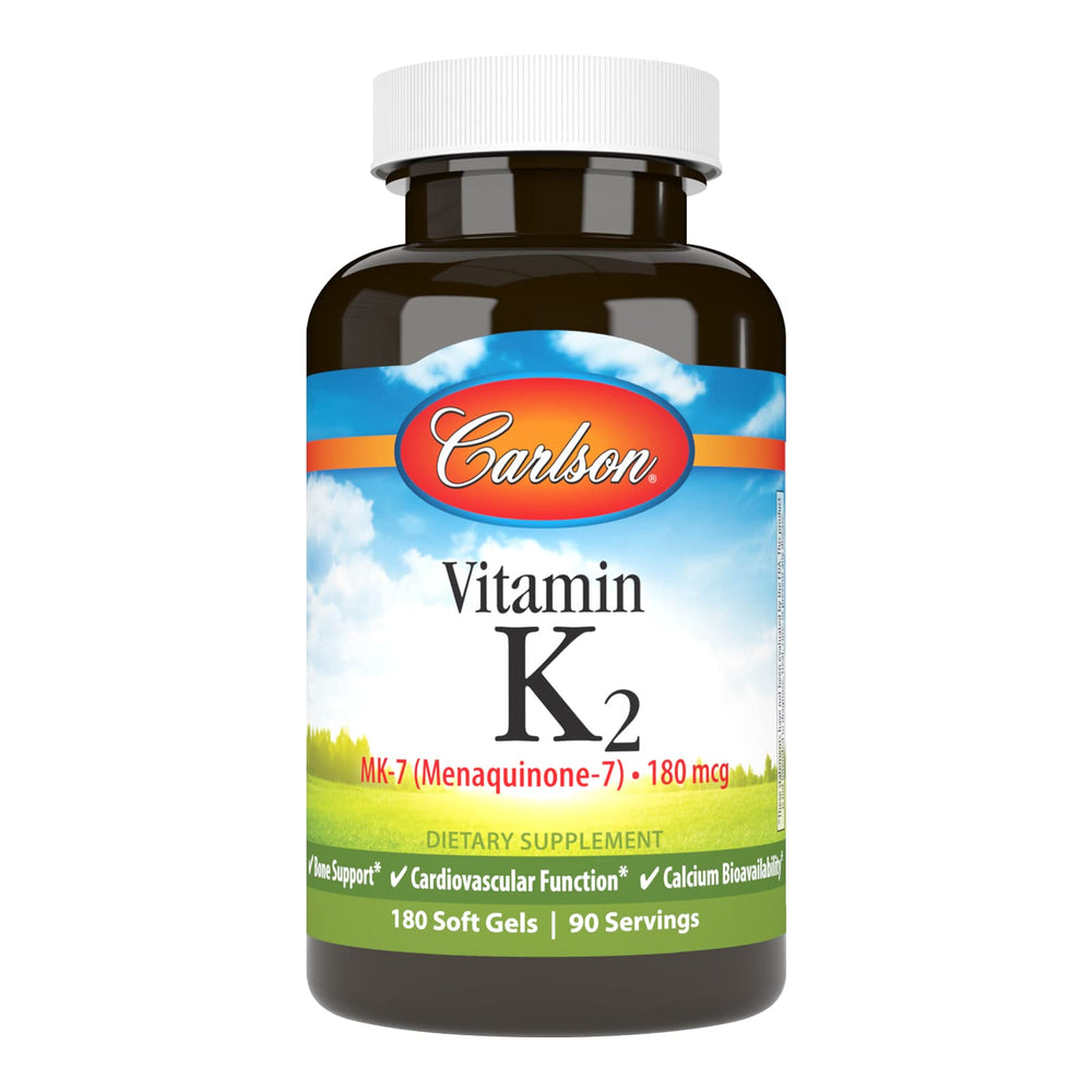 Carlson Vitamin K2 MK-7 180 mcg softgel bottle with label visible