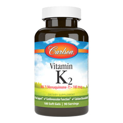 Carlson Vitamin K2 MK-7 180 mcg softgel bottle with label visible