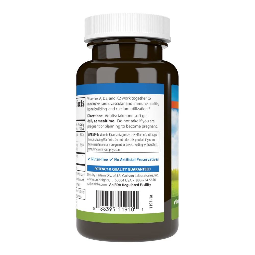 Vitamins A, D3, and K2 (MK-7) illustration