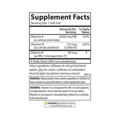 Nutritional facts panel of Carlson A D3 K2 bottle