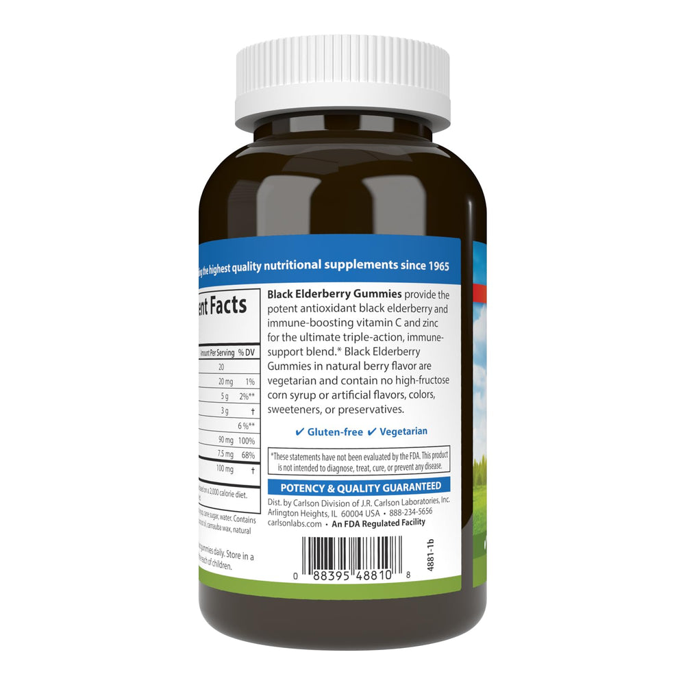 120-count Carlson Black Elderberry Gummies packaging