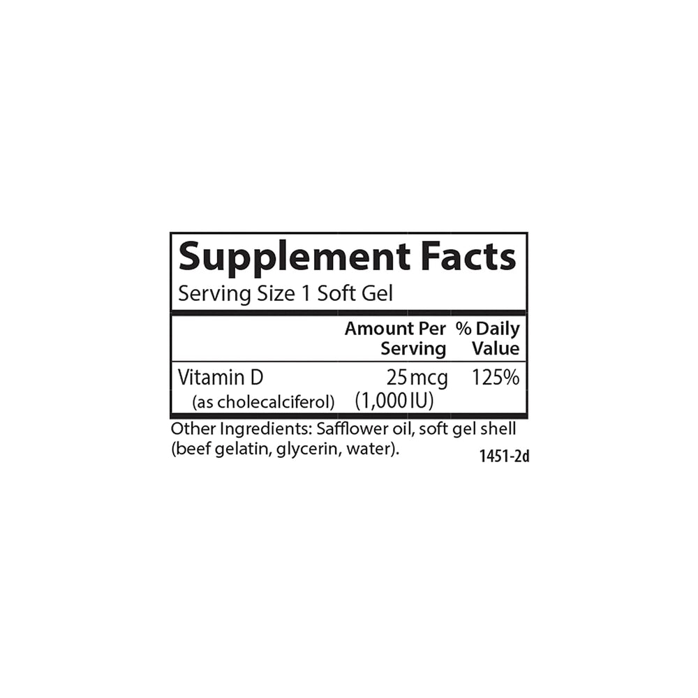 Close-up of Vitamin D3 1000 IU soft gels capsules
