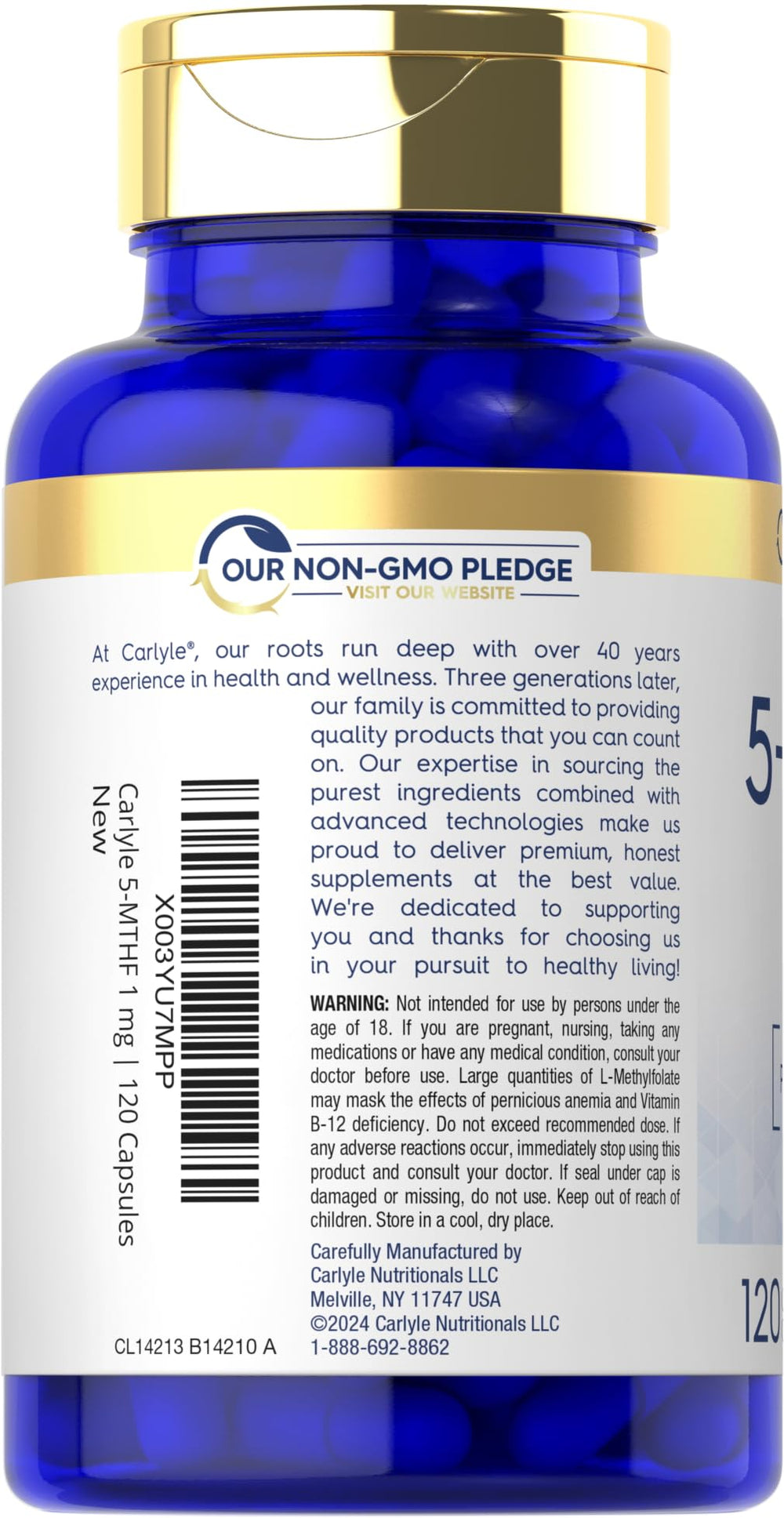 Non-GMO and gluten-free label on Carlyle bottle