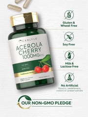 Ingredients and quality seals for Carlyle Acerola Cherry Capsules