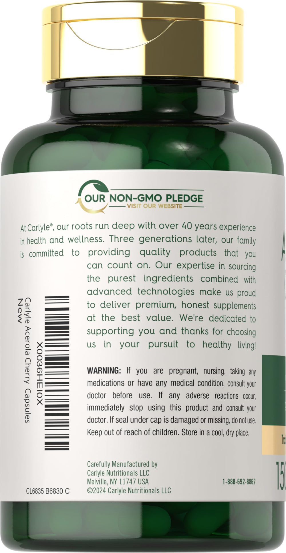 Supplement facts panel for Carlyle Acerola Cherry Capsules