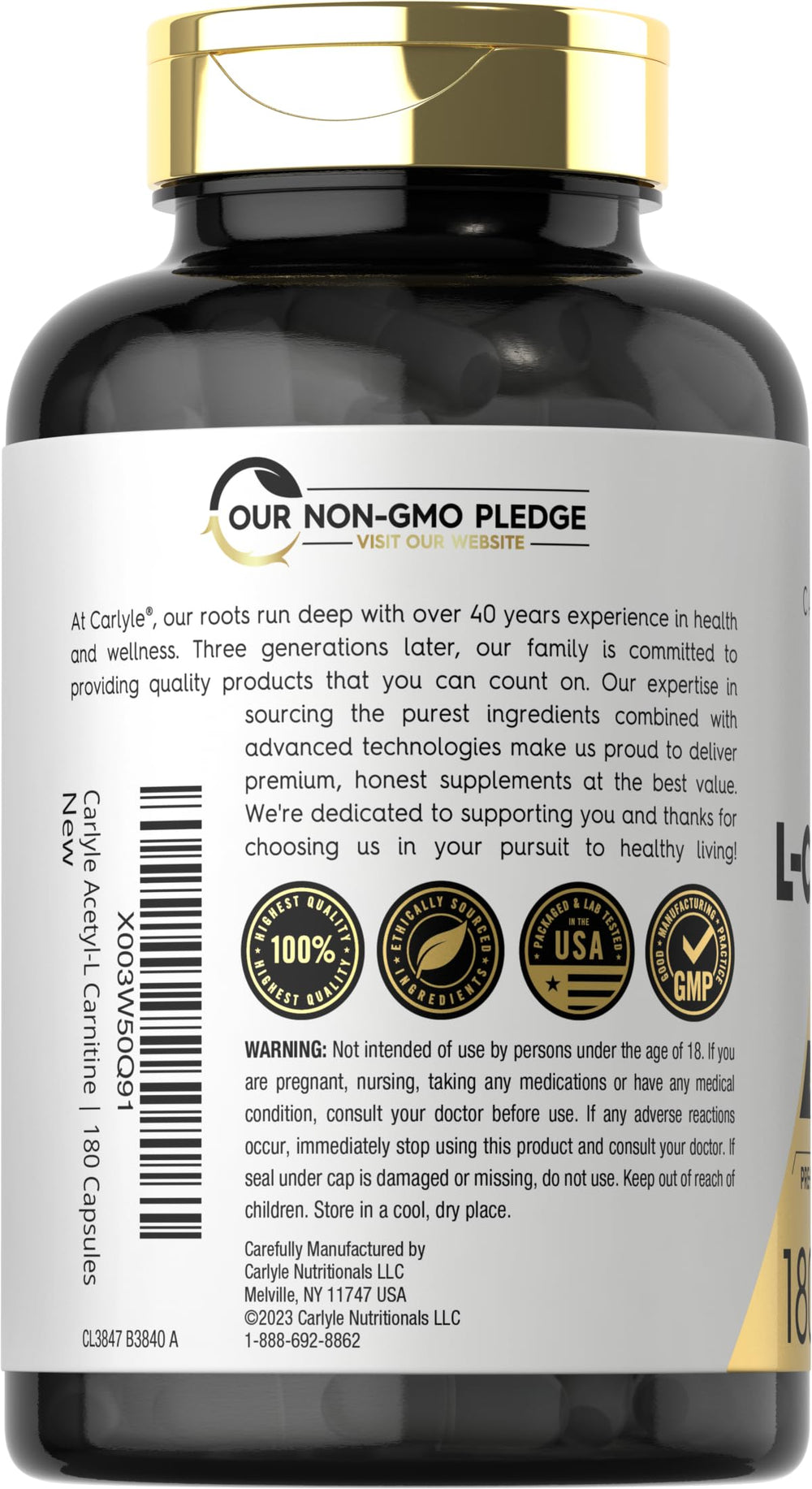 Laboratory tested quality seal on Carlyle bottle