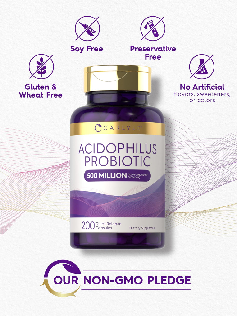 200-count bottle of Carlyle probiotic capsules