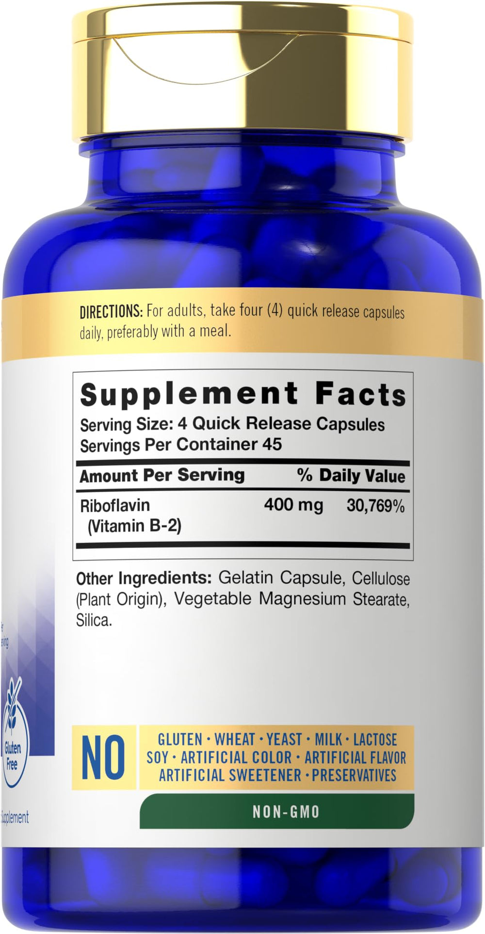 Close-up of Vitamin B-2 400mg label