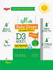 Nutrition facts and ingredients label for Carlyle Baby Vitamin D3 Drops