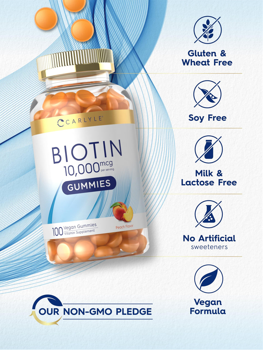 Gluten-free, non-GMO vegan biotin gummies packaging