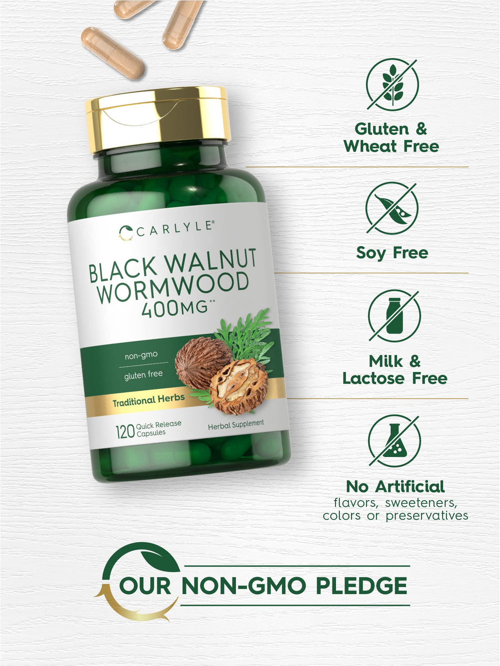 Packaging highlights Non-GMO and Gluten Free