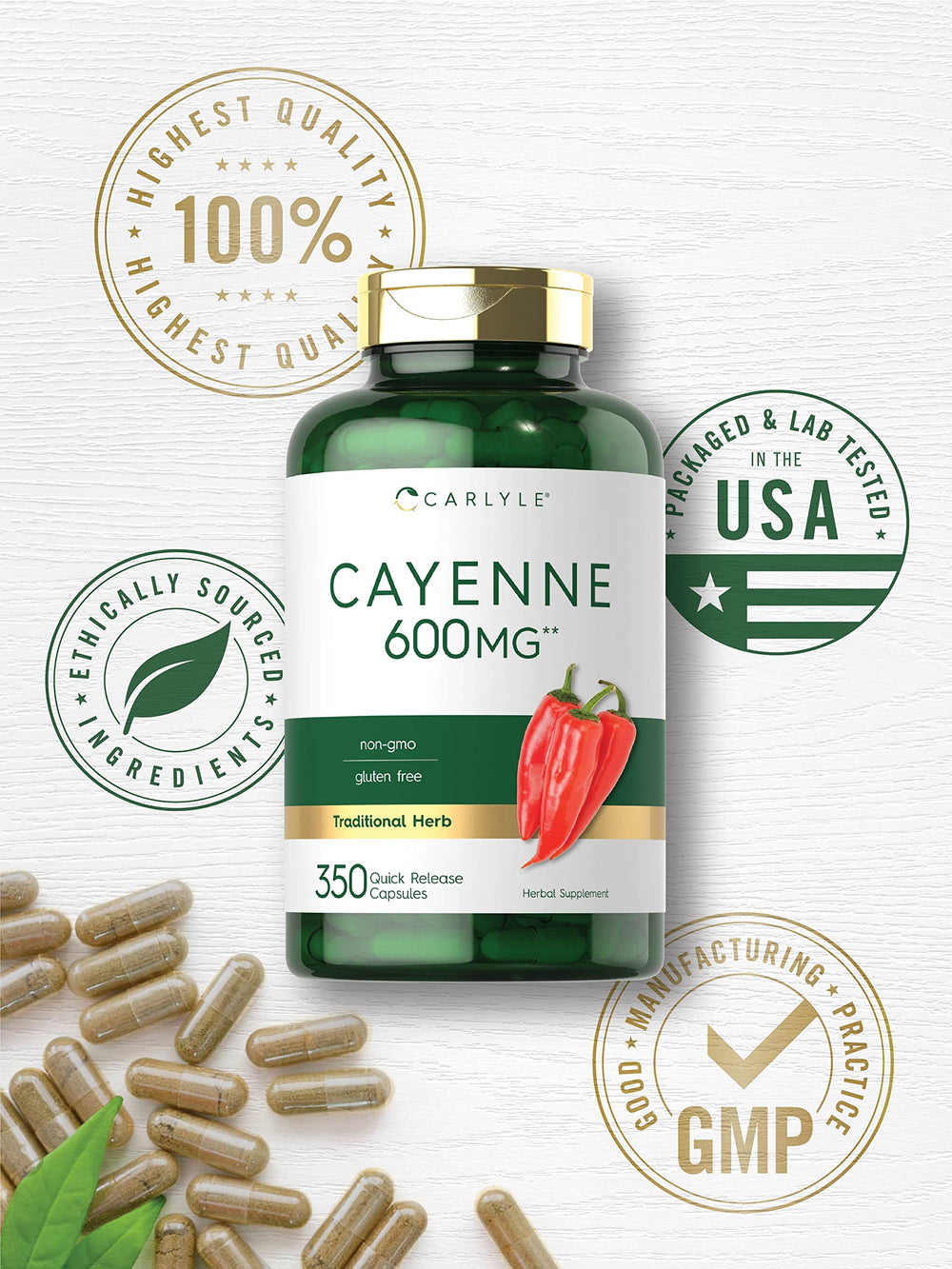 Bottle with 350-count label and capsules