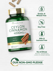Ingredients and supplement facts panel for Carlyle Cinnamon Capsules