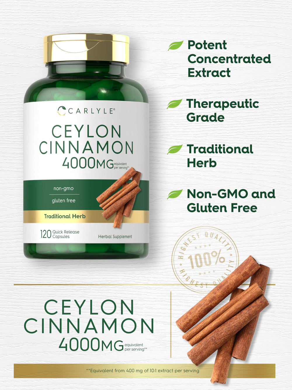 Packaging box for Carlyle Ceylon Cinnamon Capsules 4000 mg