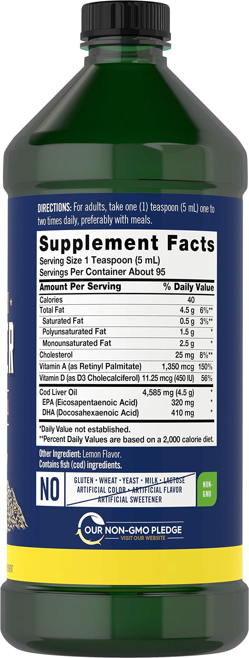 Back view of Carlyle Cod Liver Oil Liquid bottle showing supplement facts