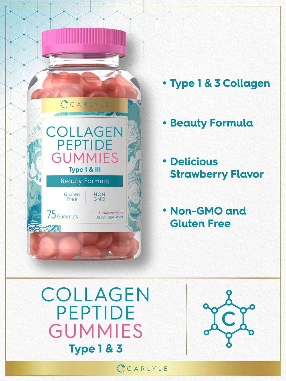 Nutrition facts panel on Carlyle Collagen Gummies