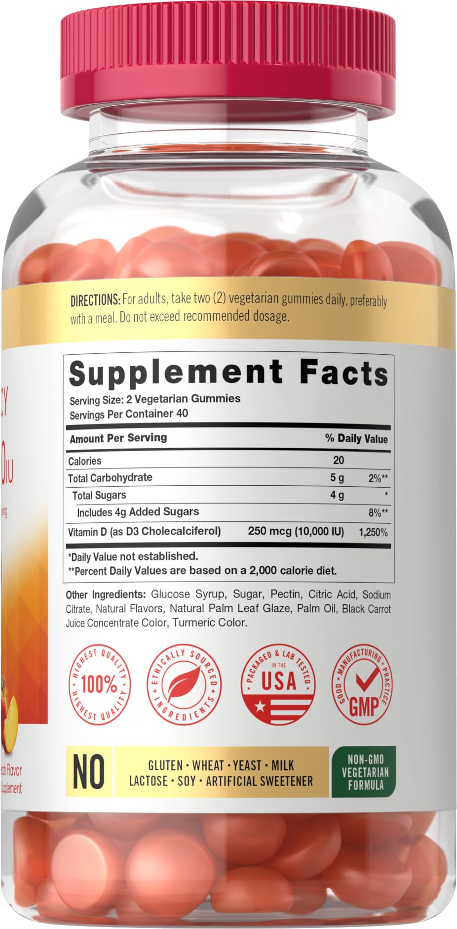 Carlyle Vitamin D3 Peach Gummies bottle back label