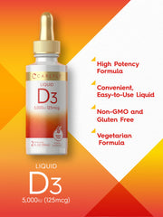 Front view of Carlyle Vitamin D3 liquid drops packaging