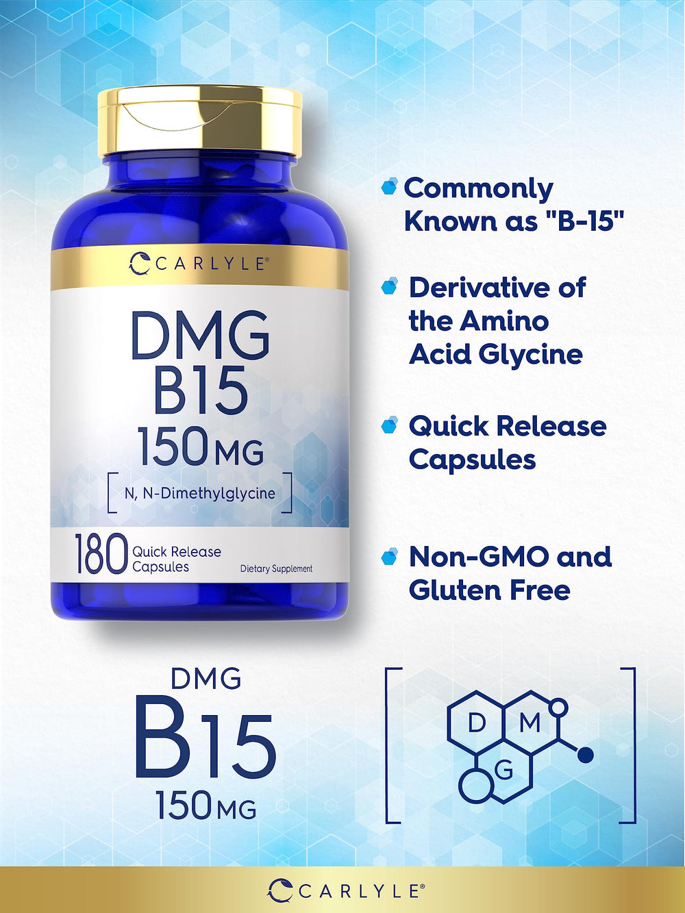 Nutrition facts panel for Carlyle DMG supplement