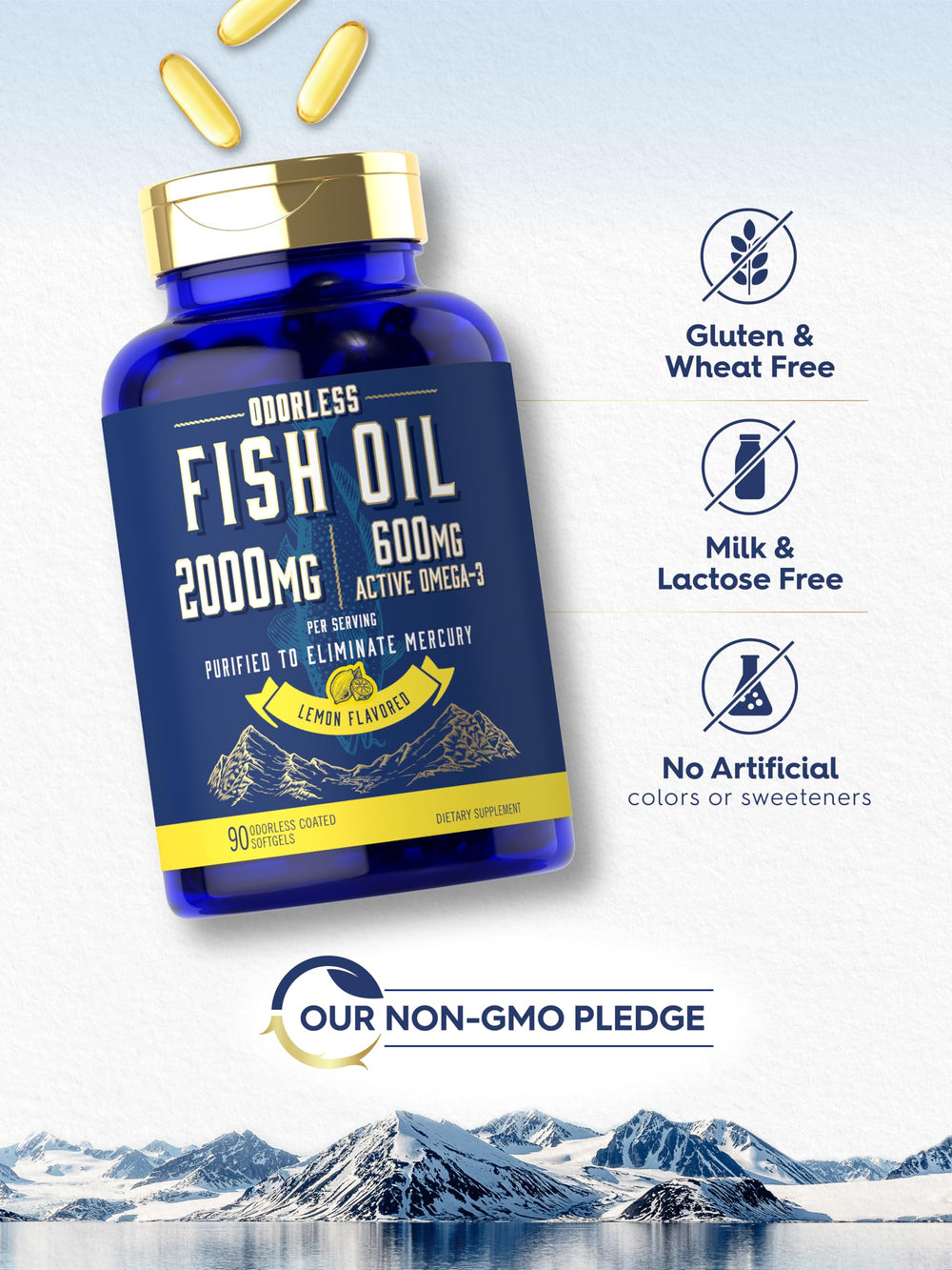EPA and DHA omega-3 content shown for Carlyle Fish Oil