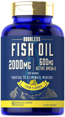 Odorless lemon-flavored fish oil softgels, 2000 mg per serving