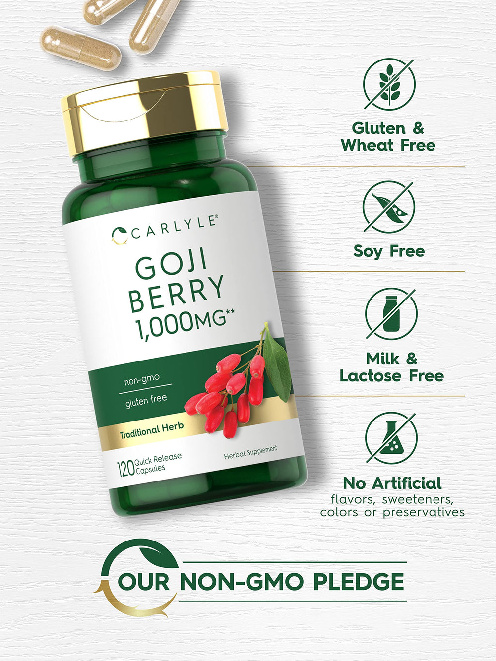 Bottle with Goji Berry 1000mg capsules featured
