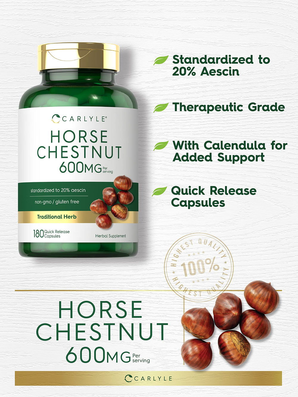 Potent formula with 20% aescin Horse Chestnut and Calendula