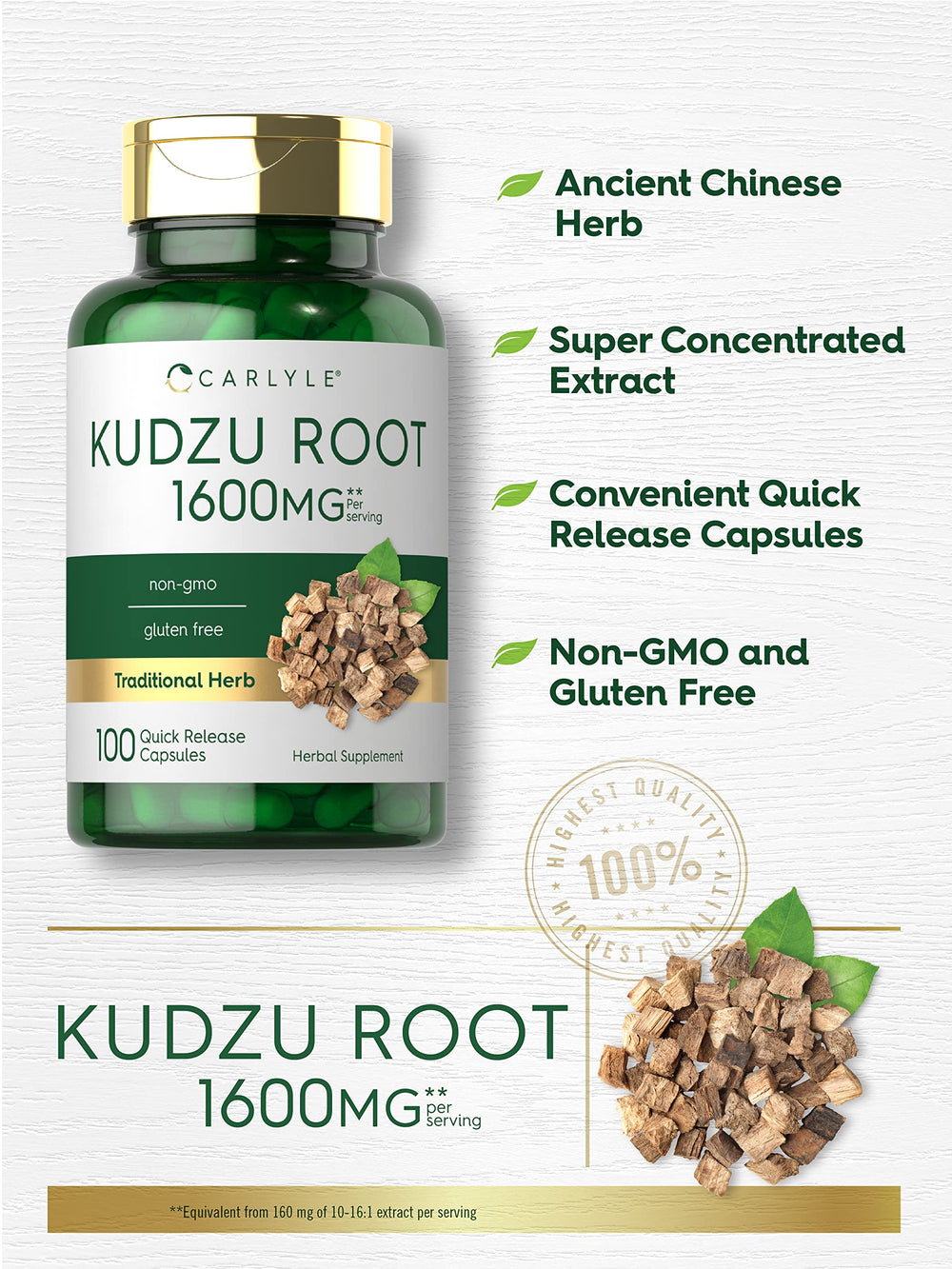 Non-GMO and Gluten Free badge for Carlyle Kudzu Root