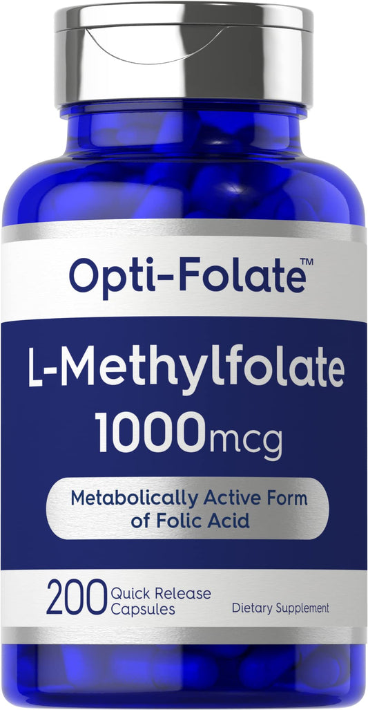 Front view of Carlyle L-Methylfolate 1000mcg bottle with 200 capsules