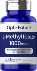 Front view of Carlyle L-Methylfolate 1000mcg bottle with 200 capsules