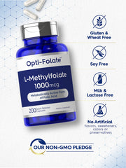 Ingredients panel of Carlyle L-Methylfolate 1000mcg bottle