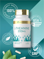 Back of Carlyle L-Theanine bottle showing ingredients and dosage