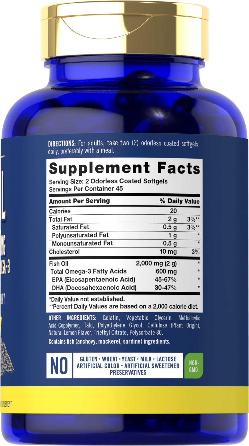 Lemon-flavored odorless fish oil softgels