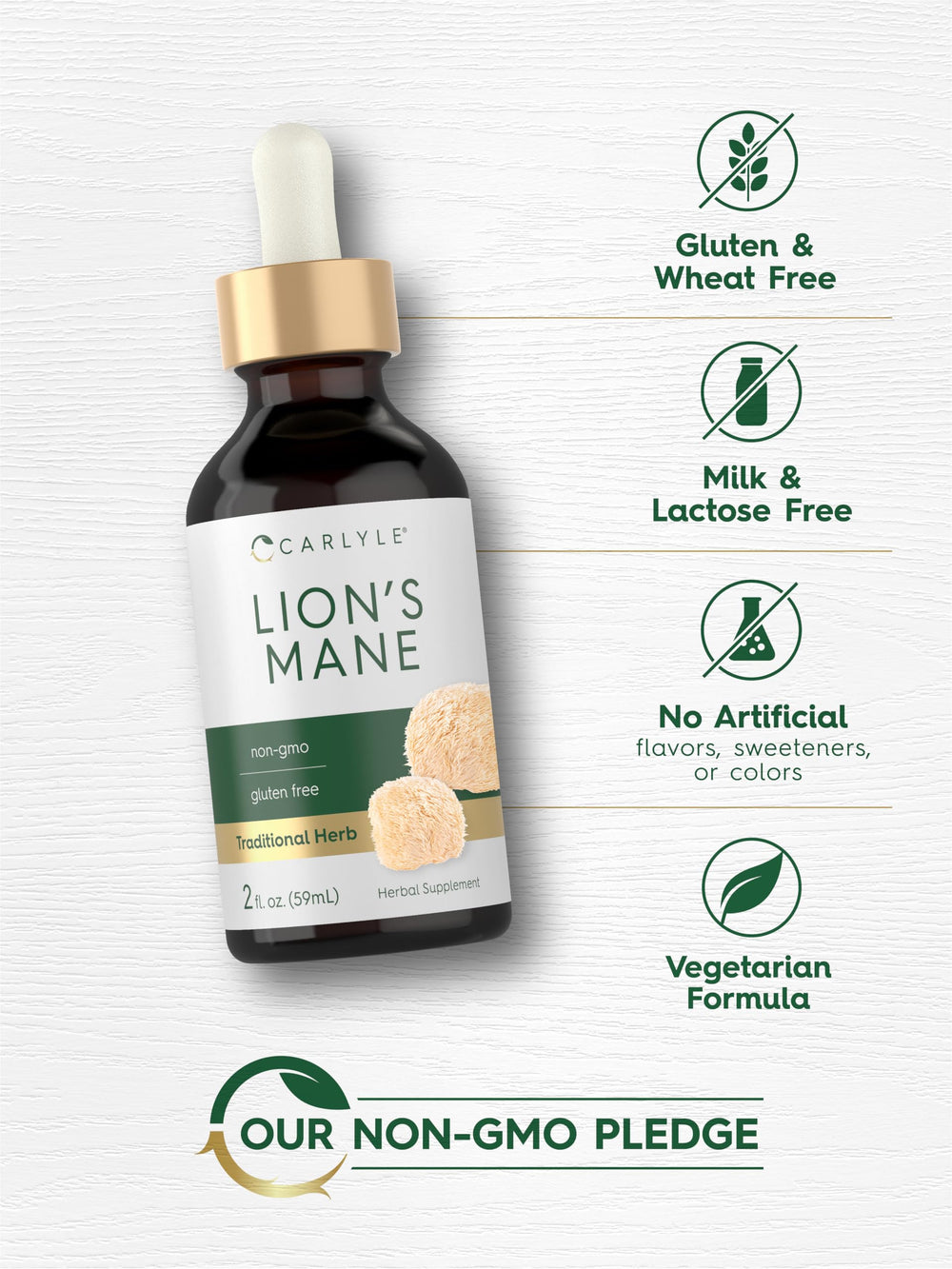 Carlyle lab-tested quality seal for Lions Mane supplement