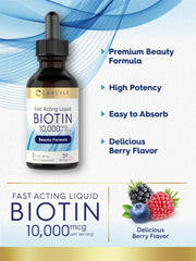 Carlyle Biotin 10000mcg Berry Drops label close-up