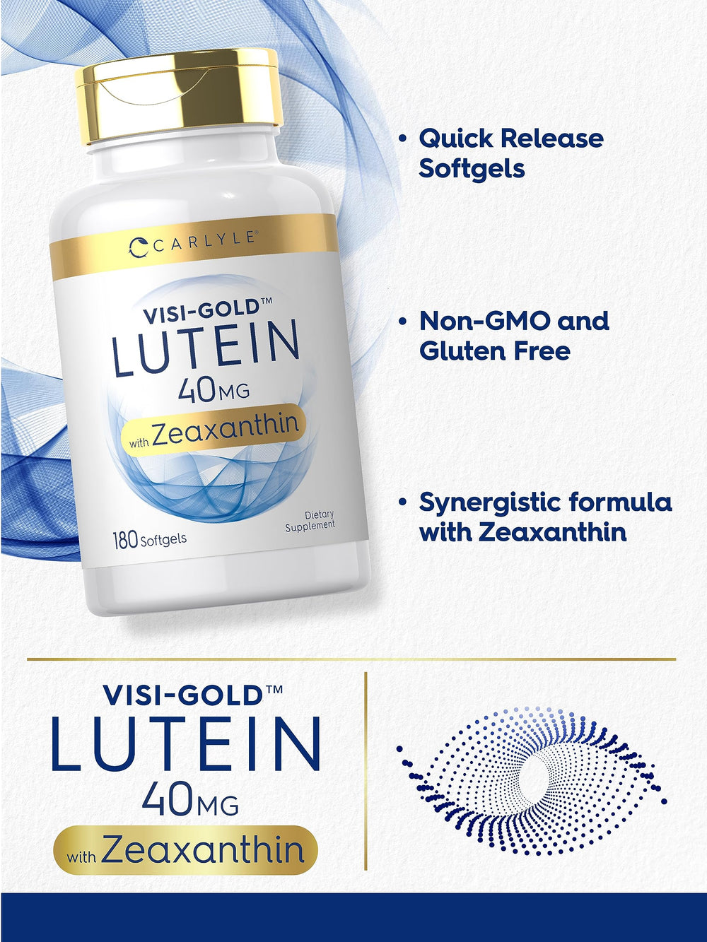 180 softgels inside Carlyle Lutein Zeaxanthin bottle