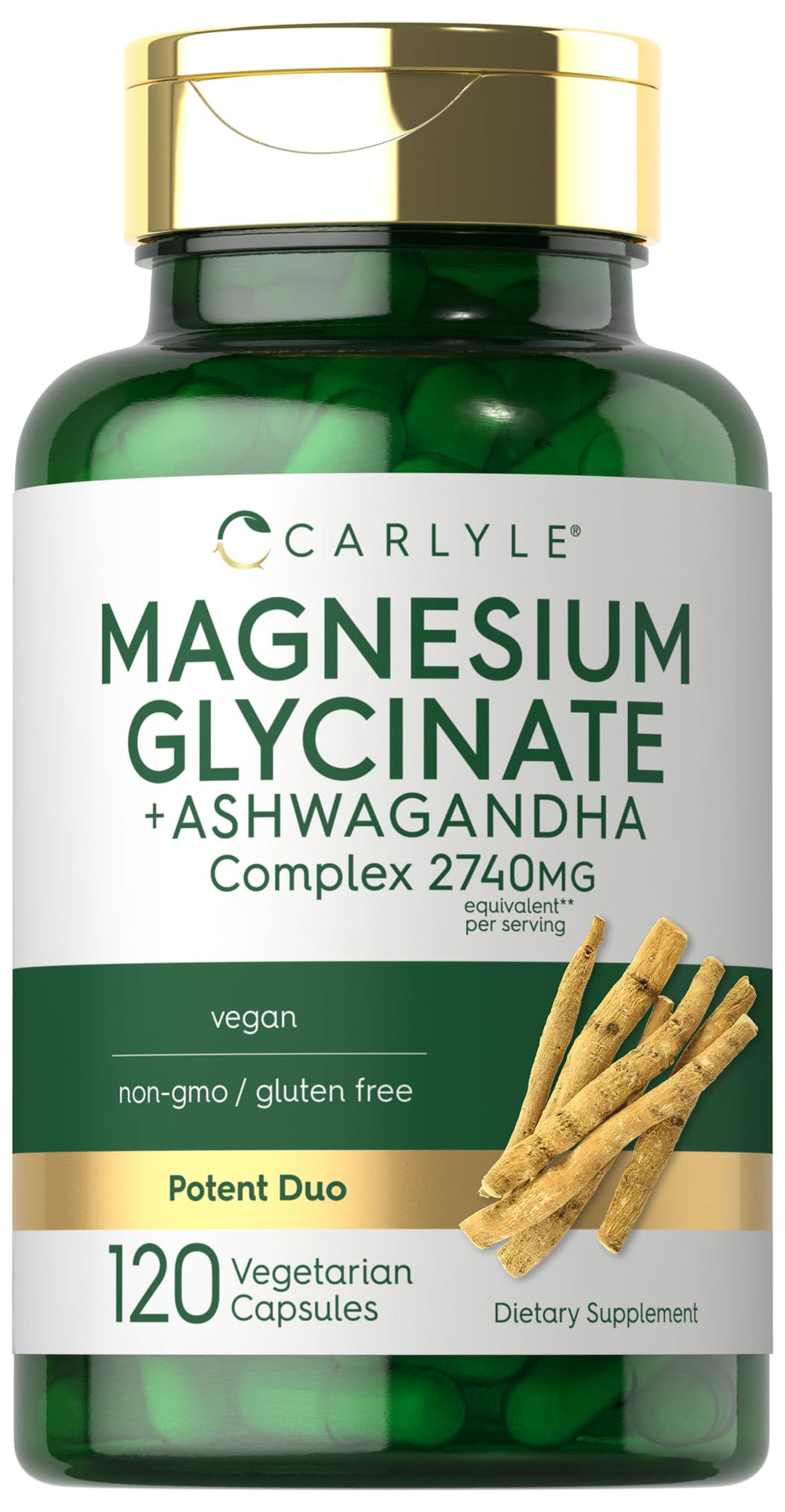Carlyle Magnesium Glycinate with Ashwagandha bottle on white background
