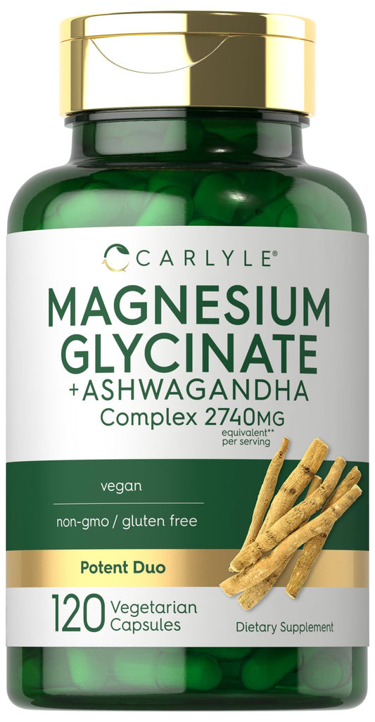 Carlyle Magnesium Glycinate with Ashwagandha bottle on white background